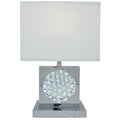 SH Lighting 6380CH Chrome metallic finish round metallic center design with faux crystal center barrel shade USB and power plugs built in base