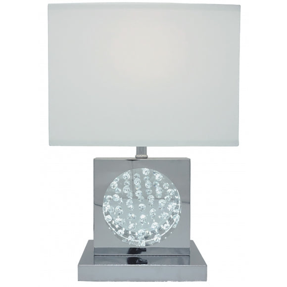 SH Lighting 6380CH Chrome metallic finish round metallic center design with faux crystal center barrel shade USB and power plugs built in base