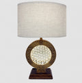 SH Lighting 6388G Metallic finish round metallic printed design with faux crystal center barrel shade