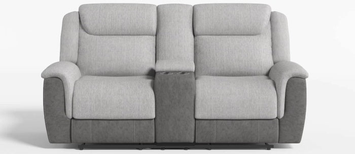 Homelegance 9703GY-2PC 2 pc Harriette two tone grey fabric upholstered double reclining sofa and love seat set with console