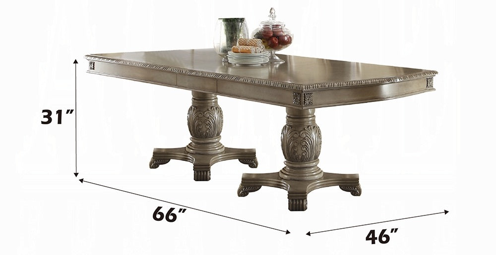 Acme 64065A-67-68 7 pc Astora grand chateau de ville antique white finish wood double pedestal dining table set