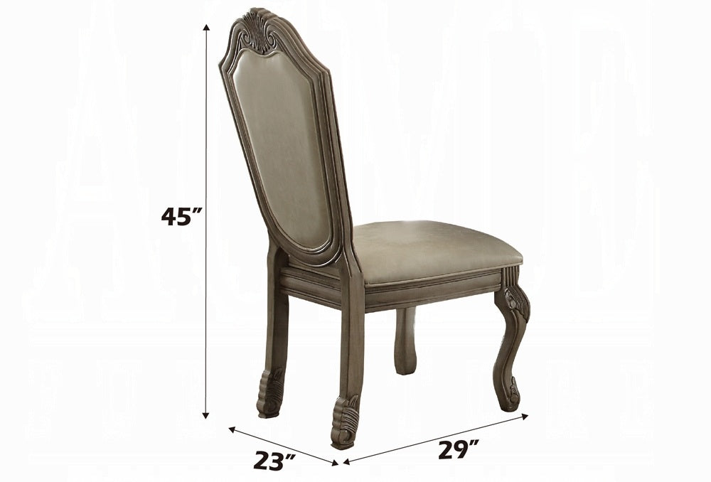 Acme 64065A-67-68 7 pc Astora grand chateau de ville antique white finish wood double pedestal dining table set