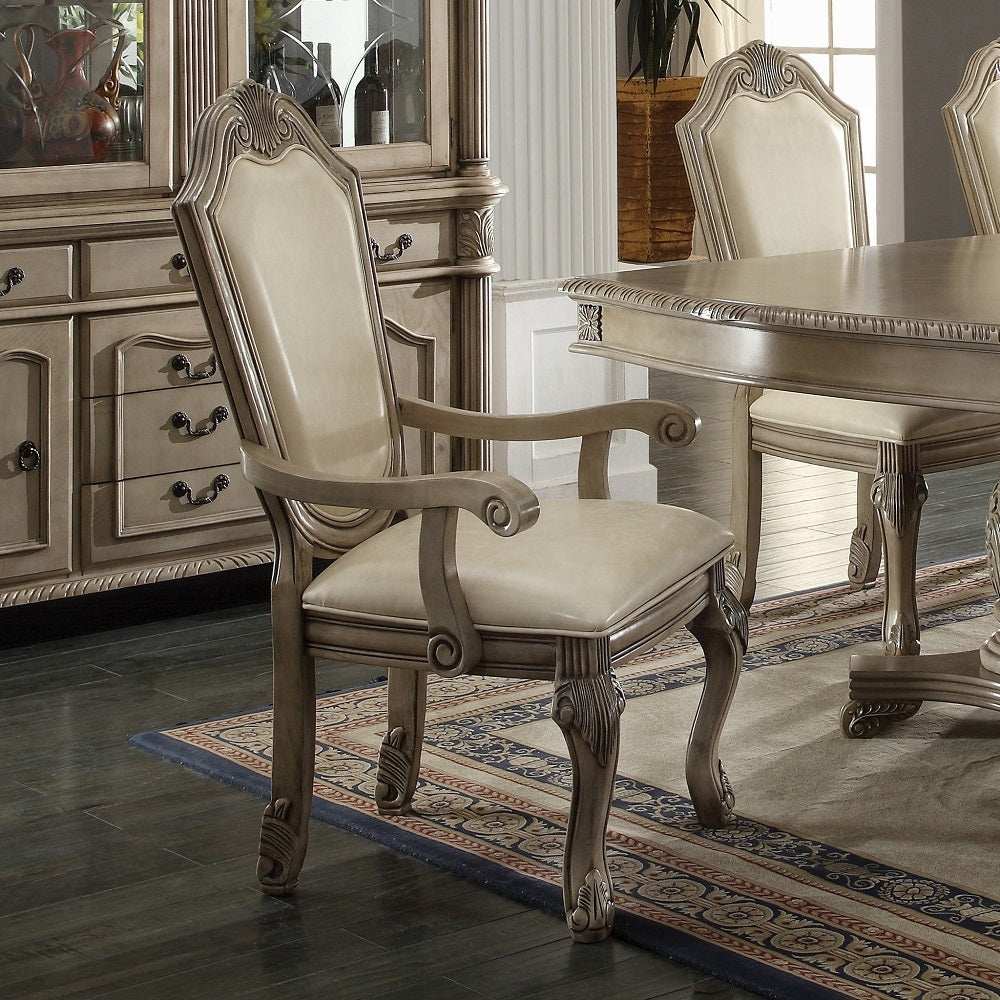 Acme 64065A-67-68 7 pc Astora grand chateau de ville antique white finish wood double pedestal dining table set
