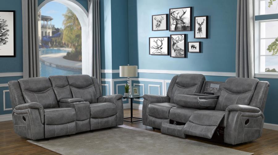 Coaster Nickelson Gray Leatherette Reclining Sofa and Love Seat Set, 2-Piece – 650354-S2