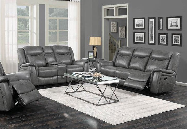 Coaster Nickelson Gray Leatherette Reclining Sofa and Love Seat Set, 2-Piece – 650354-S2