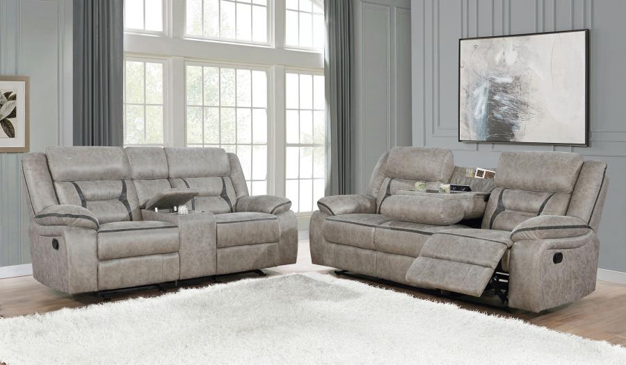 Coaster Greer 2-Piece Taupe Leatherette Reclining Sofa and Love Seat Set – 651351-S2