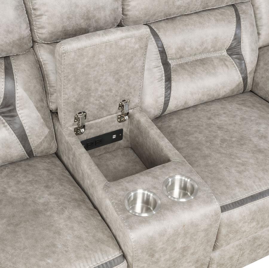 Coaster Greer 2-Piece Taupe Leatherette Reclining Sofa and Love Seat Set – 651351-S2