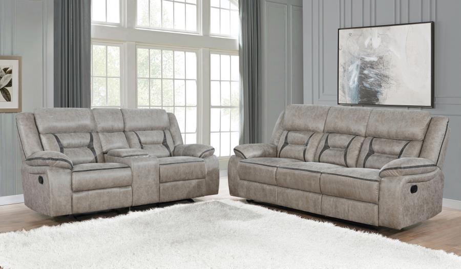 Coaster Greer 2-Piece Taupe Leatherette Reclining Sofa and Love Seat Set – 651351-S2