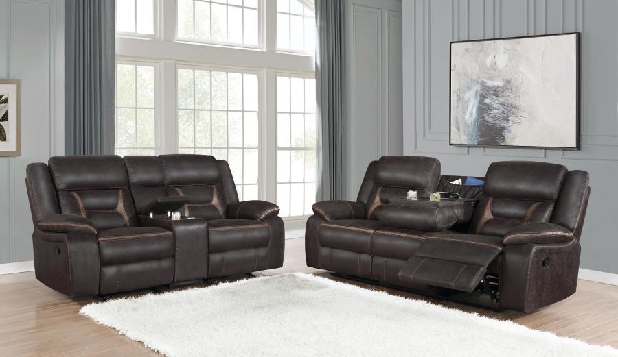 Coaster Greer 2-Piece Dark Brown Leatherette Reclining Sofa and Love Seat Set – 651354-S2