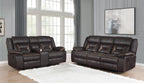 Coaster Greer 2-Piece Dark Brown Leatherette Reclining Sofa and Love Seat Set – 651354-S2