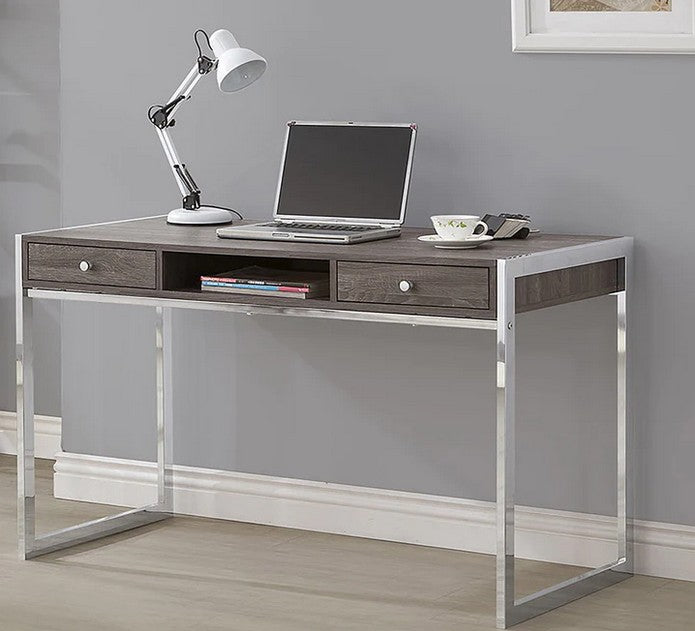 6543 Laur?¿l foundry modern weathered grey finish wood with chrome metal frame writing desk