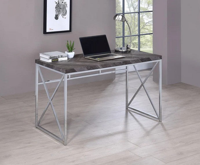 6544 Laur?¿l foundry modern weathered grey finish wood with chrome metal frame writing desk