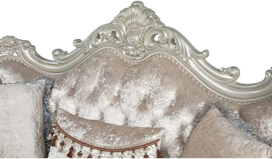 Best master TLR02-2PC 2 pc Regal royal traditional style champagne tone fabric antique white finish wood Sofa and Love seat set