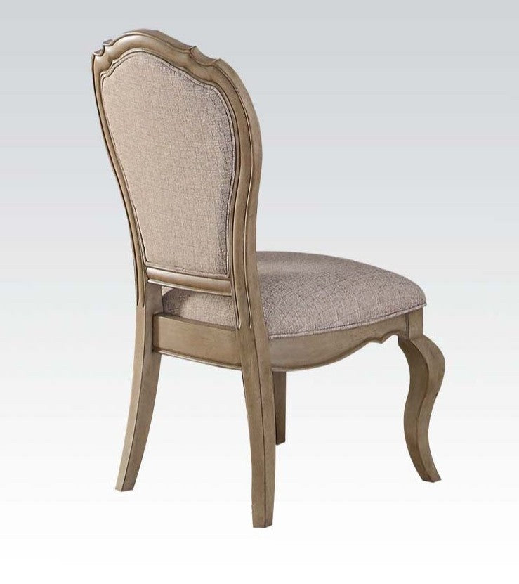 Acme 66052 Set of 2 Astoria grand chelmsford antique taupe finish wood beige fabric dining chairs