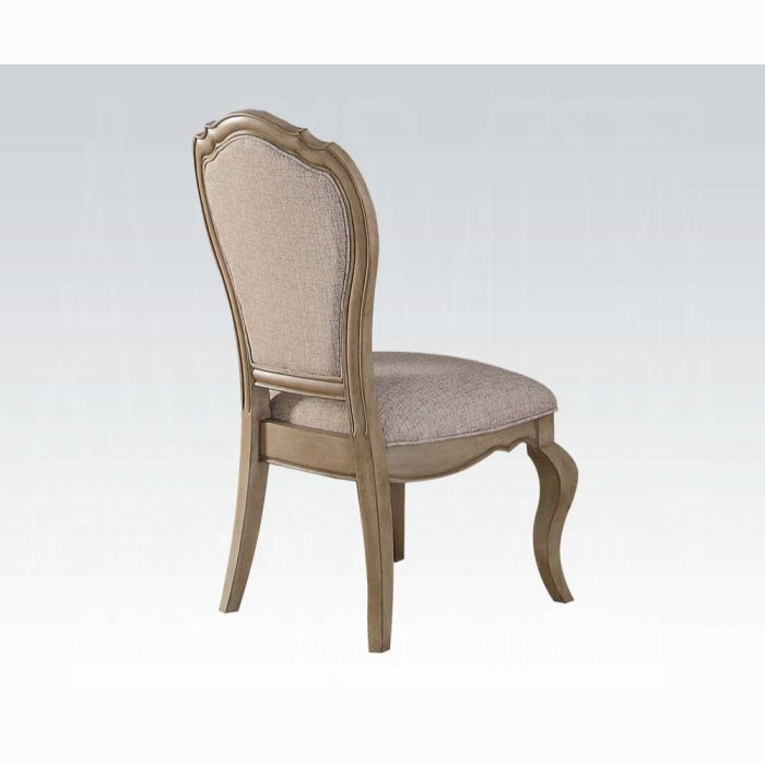 Acme 66050-52-53 7 pc Astoria grand chelmsford antique taupe finish wood beige fabric dining table set