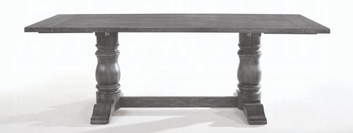 Acme 66180-82 7 pc Ophelia & Co. ashly leventis weathered gray finish wood double pedestal dining table set