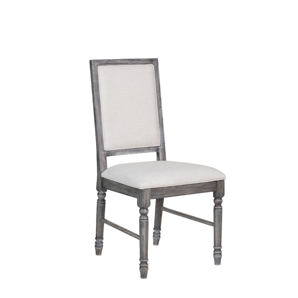 Acme 66182 Set of 2 Ophelia & Co. ashly leventis weathered gray finish wood cream linen fabric side chairs