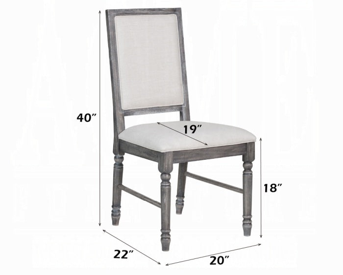 Acme 66180-82 7 pc Ophelia & Co. ashly leventis weathered gray finish wood double pedestal dining table set