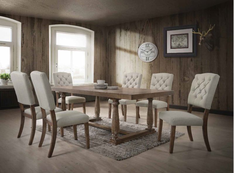 Acme 66185-87 7 pc Gracie oaks dement bernard weathered oak finish wood dining table set