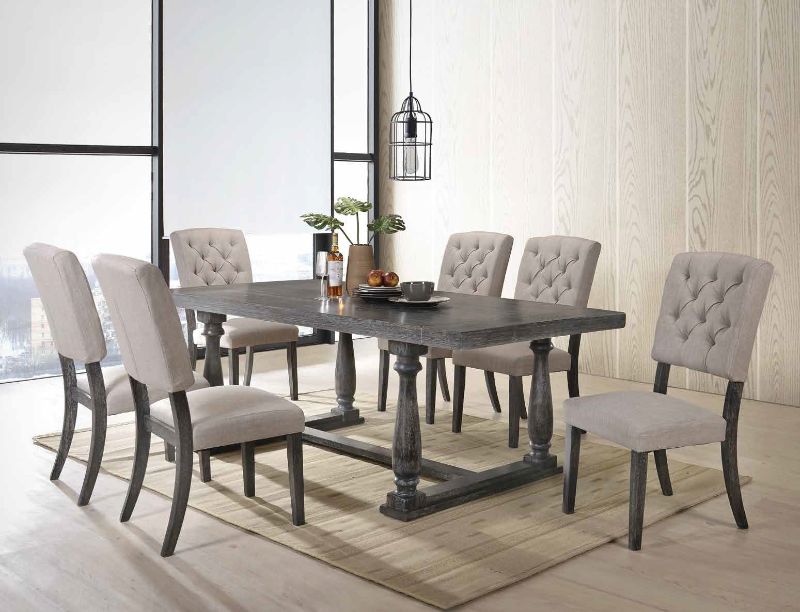 Acme 66190-92 7 pc Gracie oaks dement bernard weathered gray oak finish wood dining table set