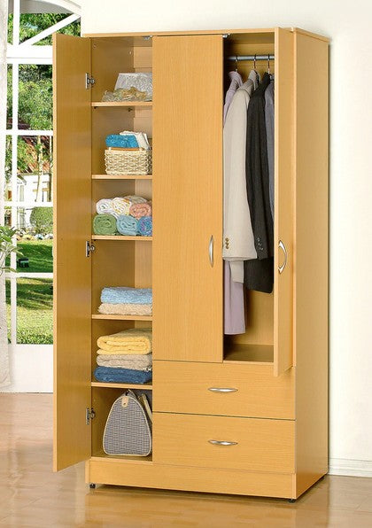 Asia Direct 663-NA Visconti soho natural finish wood 3 doors and 2 drawers wardrobe closet armoire