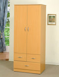 Visconti Soho Natural Wood Wardrobe Armoire with 2 Doors, 3 Drawers & Hanging Rod – 664-NA