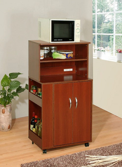 Asia Direct 668-CH Wade logan frystown cherry finish wood 2 doors and side shelves with outlet microwave cart rack