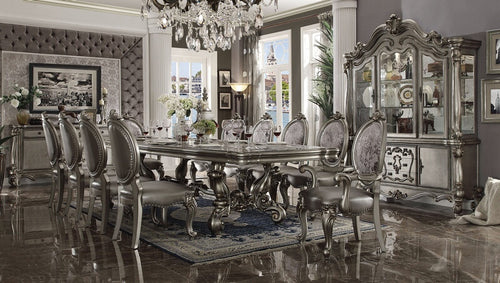Acme 66820-22-23 7 pc Astoria grand roza versailles antique platinum finish wood double pedestal dining table set