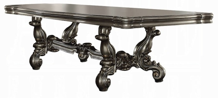 Acme 66820-22-23 7 pc Astoria grand roza versailles antique platinum finish wood double pedestal dining table set