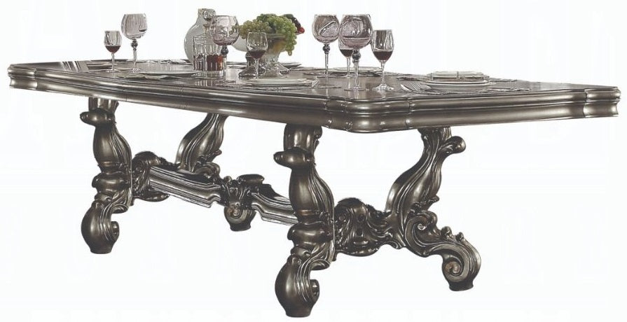 Acme 66820-22-23 7 pc Astoria grand roza versailles antique platinum finish wood double pedestal dining table set