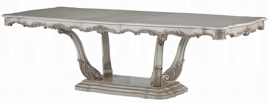 Acme 67440-42-43 7 pc Astoria grand gorsedd antique white finish wood pedestal dining table set