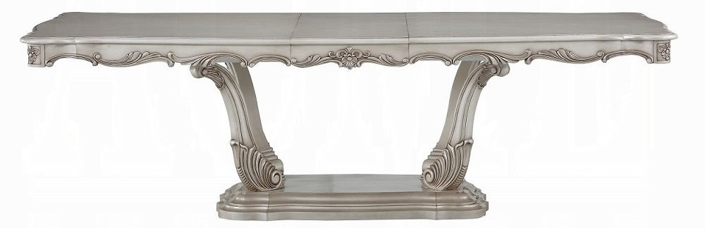 Acme 67440-42-43 7 pc Astoria grand gorsedd antique white finish wood pedestal dining table set