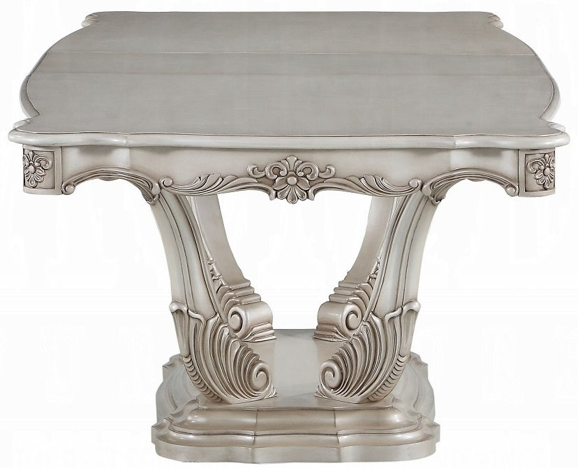 Acme 67440-42-43 7 pc Astoria grand gorsedd antique white finish wood pedestal dining table set