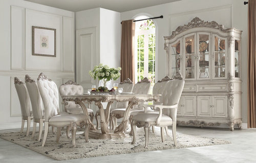Acme 67440-42-43 7 pc Astoria grand gorsedd antique white finish wood pedestal dining table set