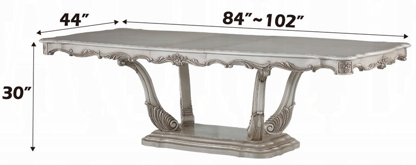 Acme 67440-42-43 7 pc Astoria grand gorsedd antique white finish wood pedestal dining table set