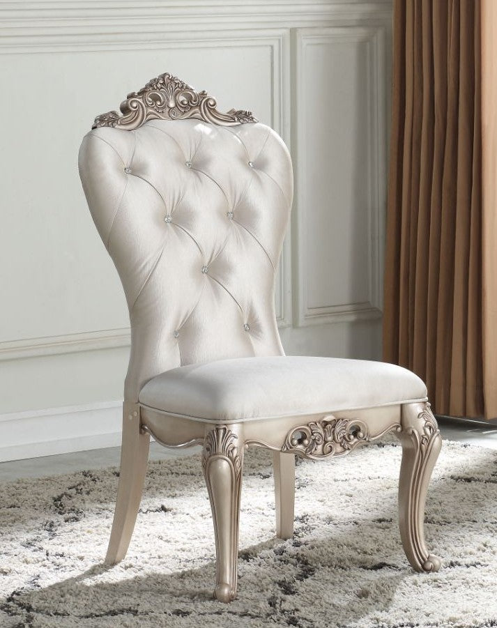 Acme 67442 Set of 2 Astoria grand gorsedd antique white finish wood cream fabric upholstered dining chairs