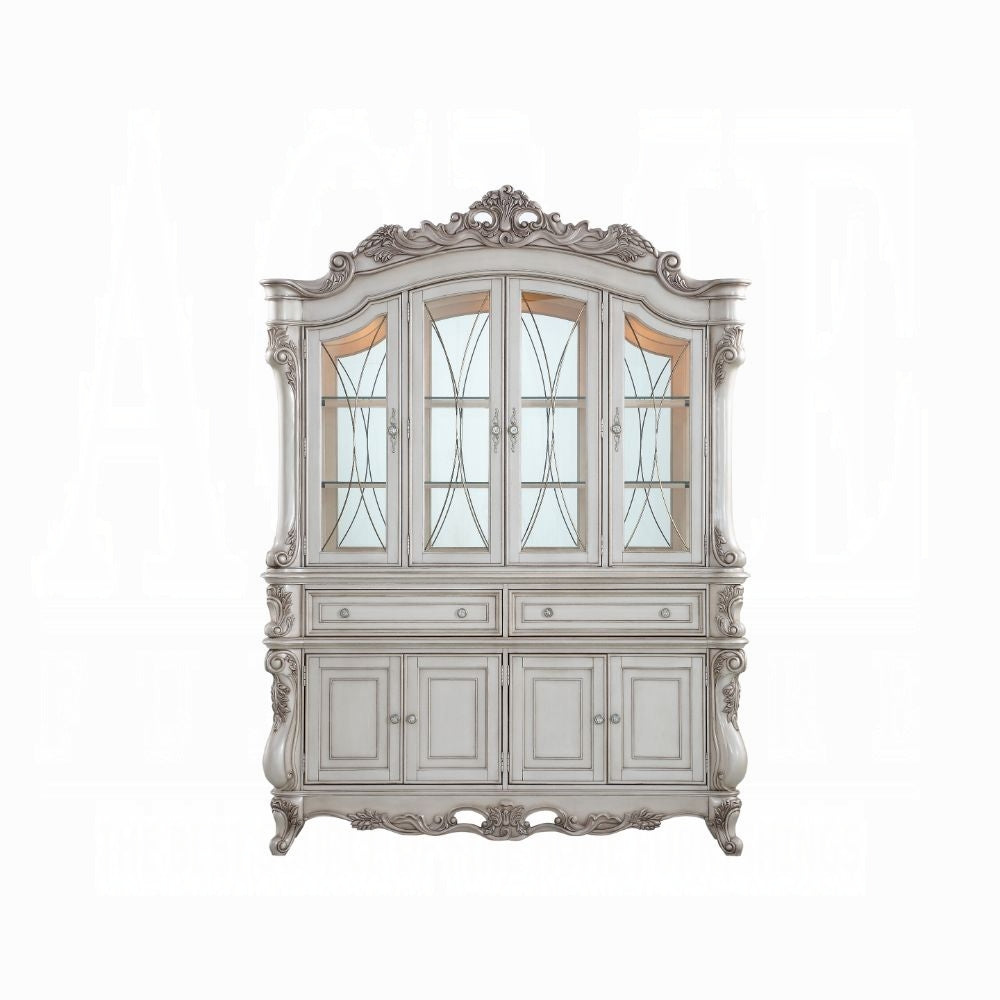 Acme 67444 Astoria grand gorsedd antique white finish wood curio china cabinet hutch and buffet