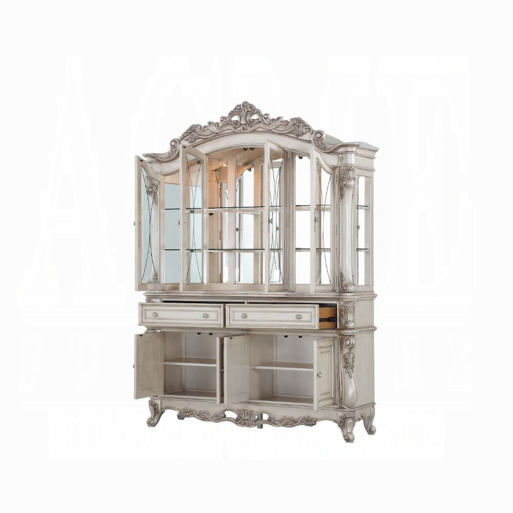 Acme 67444 Astoria grand gorsedd antique white finish wood curio china cabinet hutch and buffet
