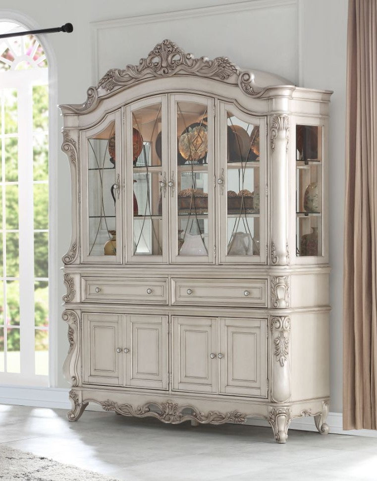 Acme 67444 Astoria grand gorsedd antique white finish wood curio china cabinet hutch and buffet