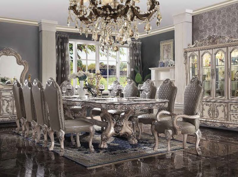 Acme 68170-72-73 7 pc Astoria grand penaflor dresden vintage bone finish wood double pedestal dining table set