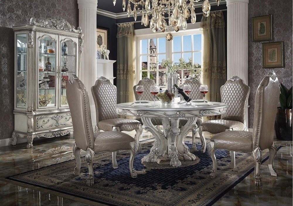 Acme 68180-72 7 pc Astoria grand penaflor dresden vintage bone finish wood 60" round dining table set