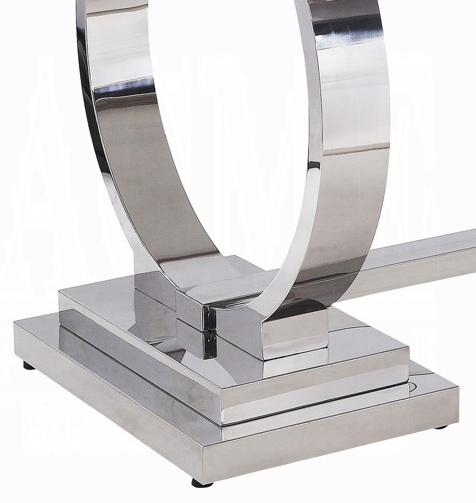 Acme 68250-64 7 pc Zander modern glam chrome metal and white faux marble top dining table set