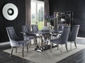 Acme 68255-64 7 pc Nasir modern glam chrome metal and grey faux marble top dining table set