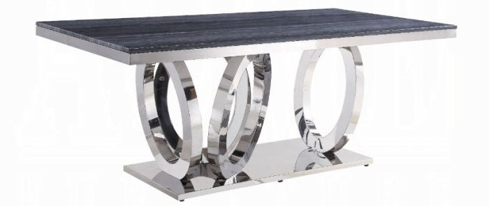 Acme 68255-64 7 pc Nasir modern glam chrome metal and grey faux marble top dining table set