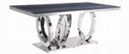 Acme 68255-64 7 pc Nasir modern glam chrome metal and grey faux marble top dining table set