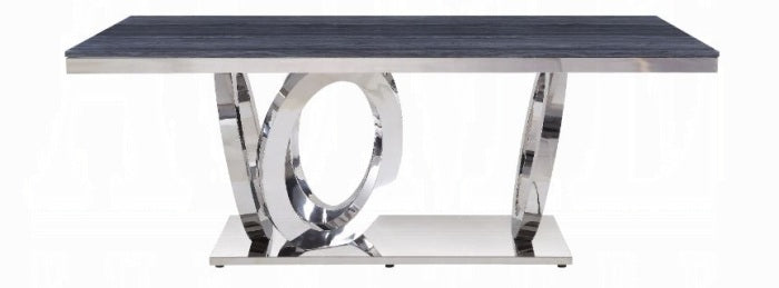 Acme 68255-64 7 pc Nasir modern glam chrome metal and grey faux marble top dining table set