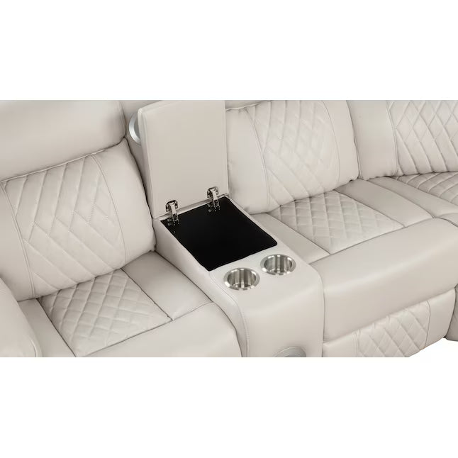3 pc Lacrosse ice faux leather power motion sectional sofa with LED , USB charging, cup holders Bluetooth speakers