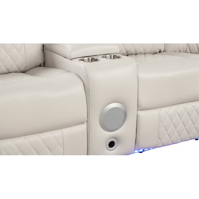 3 pc Lacrosse ice faux leather power motion sectional sofa with LED , USB charging, cup holders Bluetooth speakers