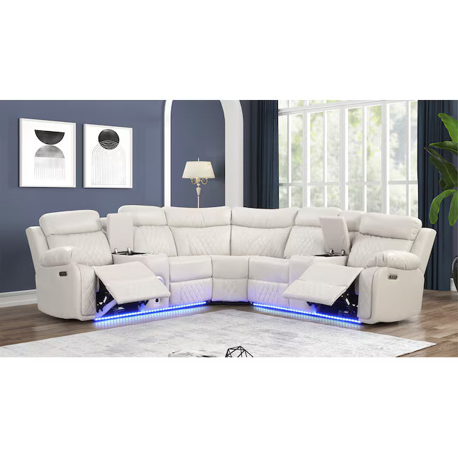 3 pc Lacrosse ice faux leather power motion sectional sofa with LED , USB charging, cup holders Bluetooth speakers
