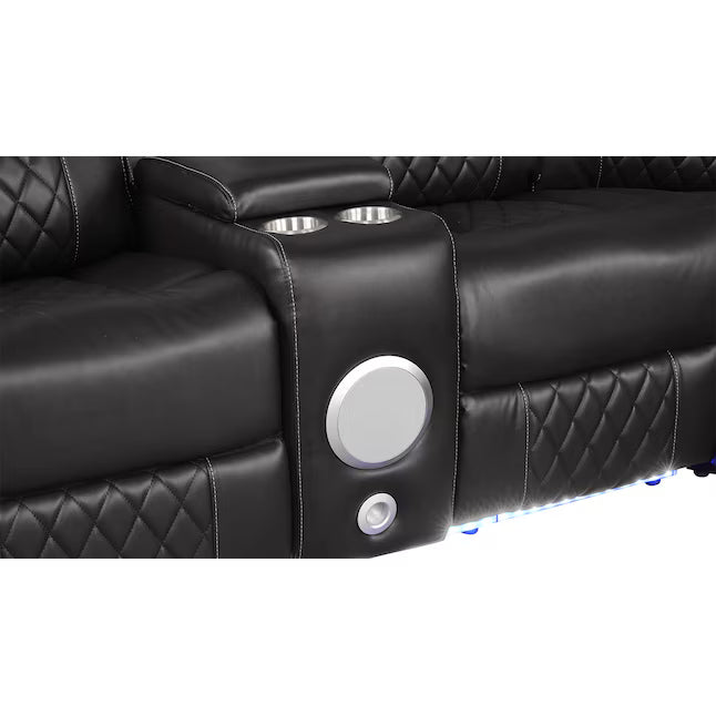 3 pc Lacrosse grey faux leather power motion sectional sofa with LED , USB charging, cup holders Bluetooth speakers